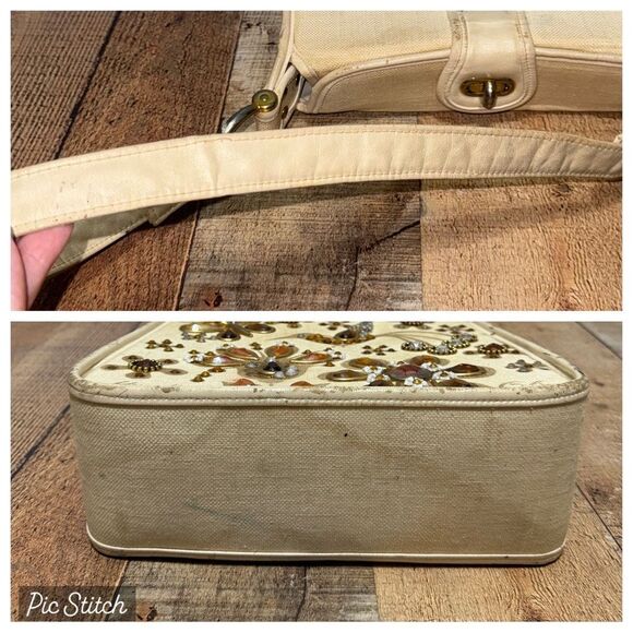 Enid Collins Humdinger Hummingbird Flowers Jeweled Canvas Bag Purse *flaws* - Picture 6 of 13